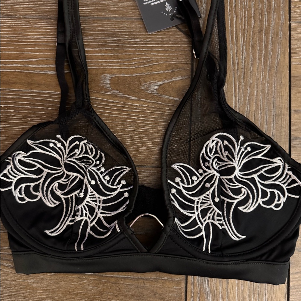 Thistle and Spire Black and White Embroidered Bra